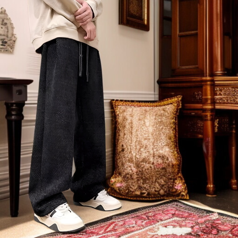 남성 편안한 와이드 슬림핏 사선 스트라이프 캐주얼 팬츠 패션 나른한 와이드 핏의 슬랙스 추동 미각 일자 와이드 팬츠