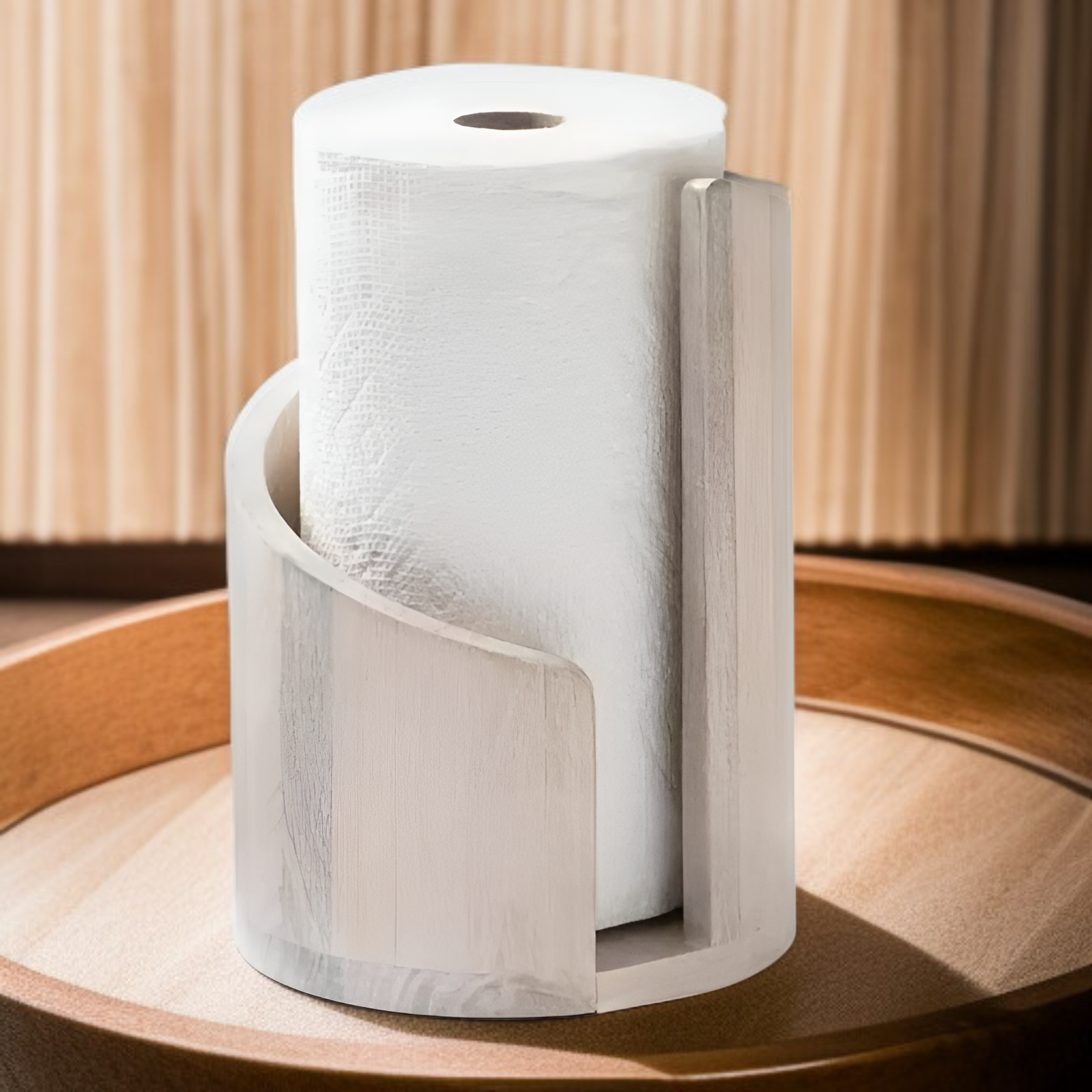 木製の丸型トイレットペーパーホルダー