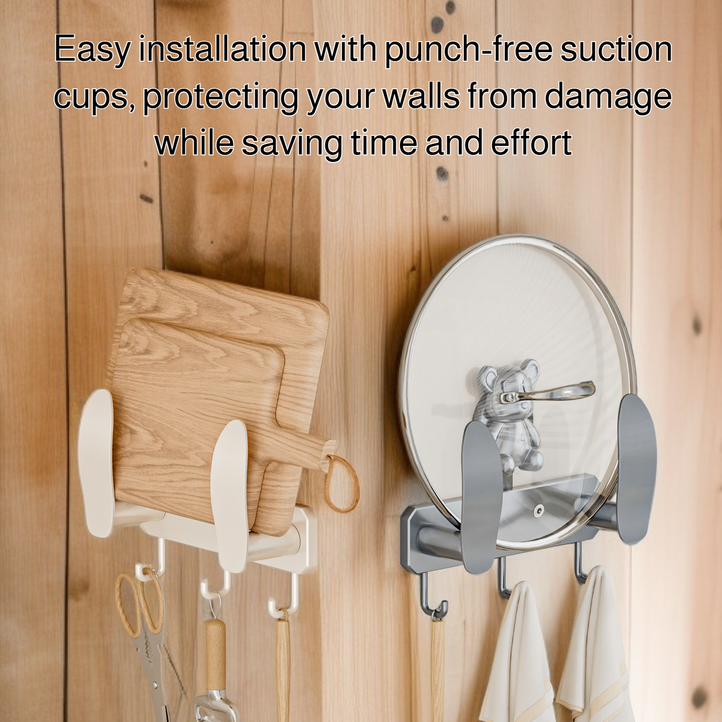 Punch-free wall-mounted suction cup pot lid rack