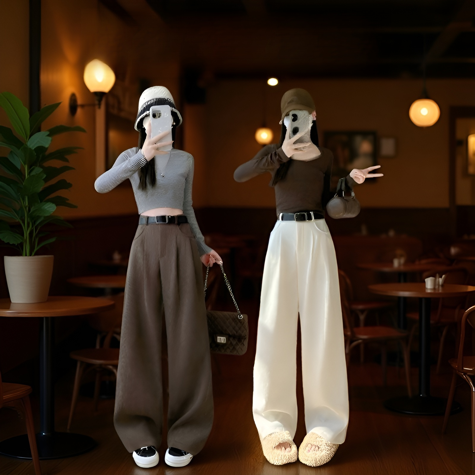 秋冬 コーデュロイ スリムフィット フリース裏地 ストレートレッグ スーツパンツ