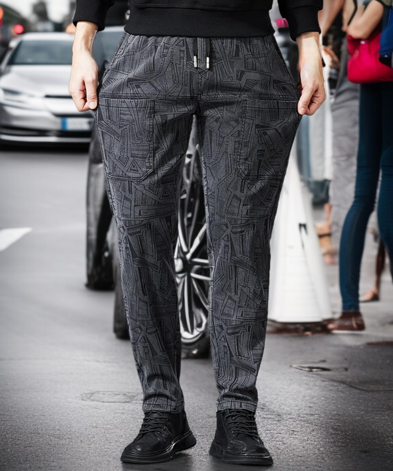 세련된 자카드 패턴의 남성용 6포켓 팬츠