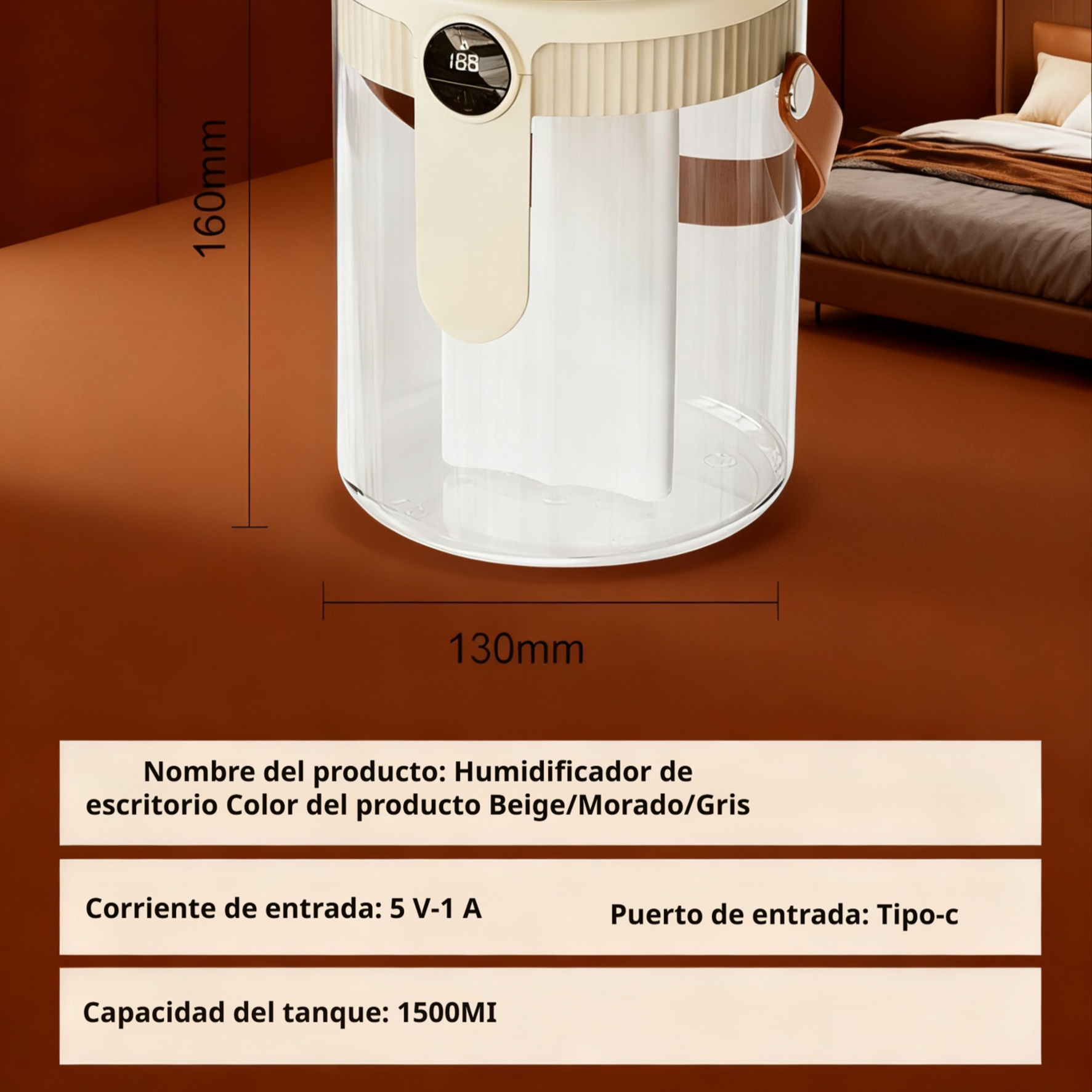 Mini humidificador con luz nocturna, triple salida y gran niebla