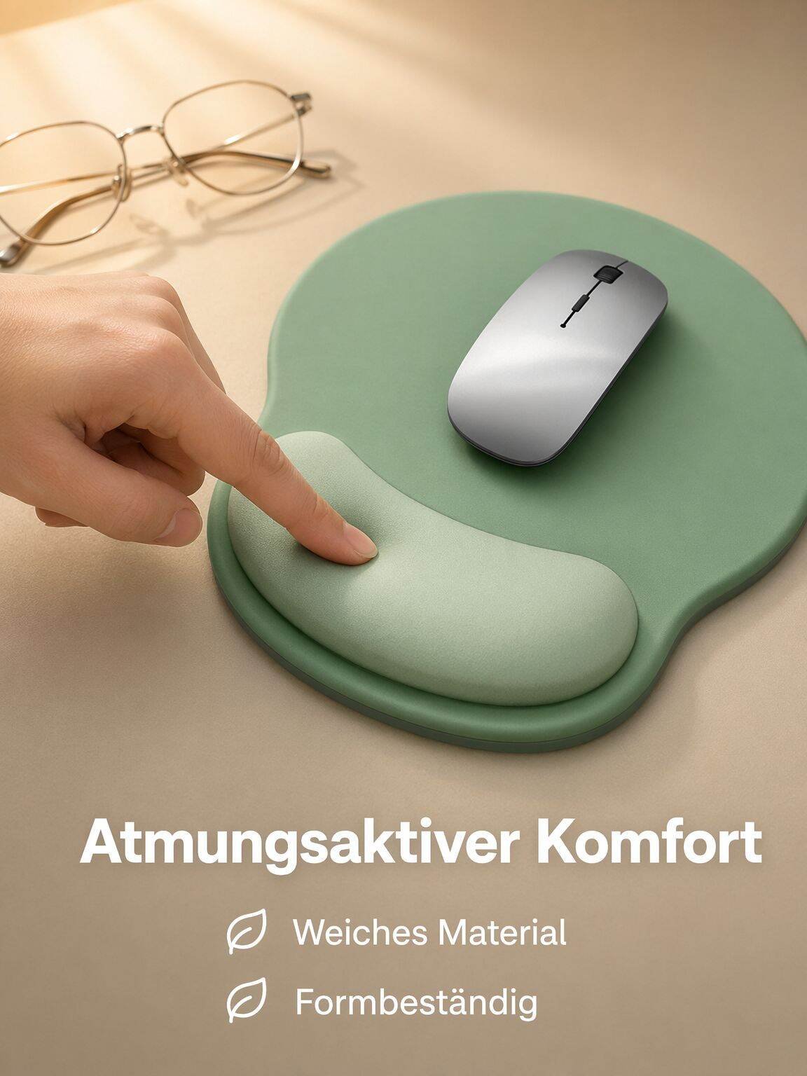 Ergonomisches Mauspad mit rutschfester Gummibasis und Handgelenkauflage