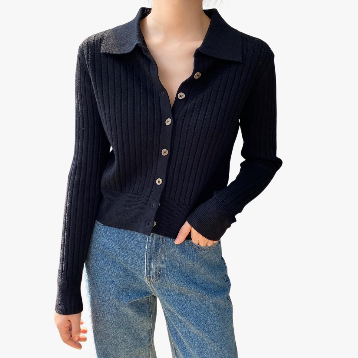 여자 긴팔 니트녀 카디건 위에 출퇴근 상의 문예 긴팔 니트녀