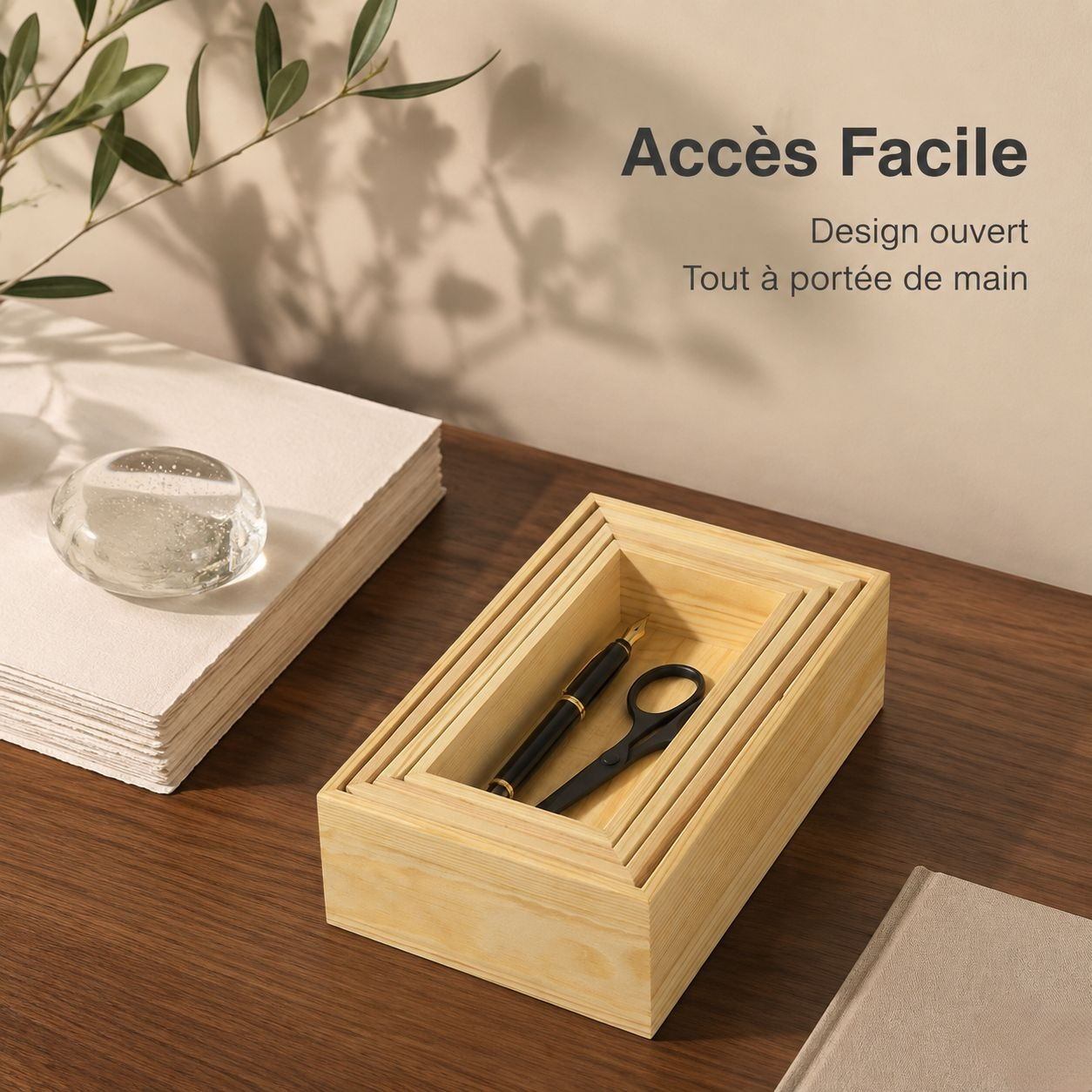 Boîte de rangement de bureau en bois