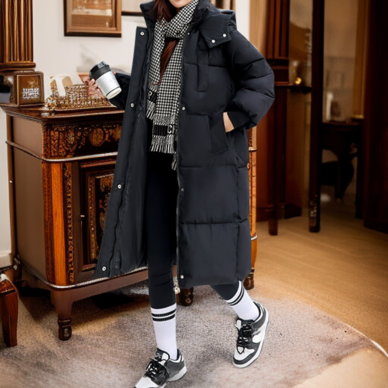 レディースハーフ丈フード付きダウンコート