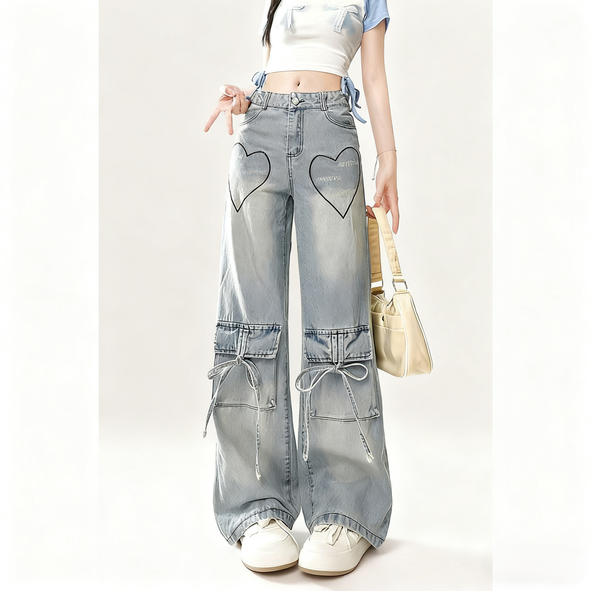 Amerikanische Vintage-Liebe Stickerei Jeans im Retro-Stil