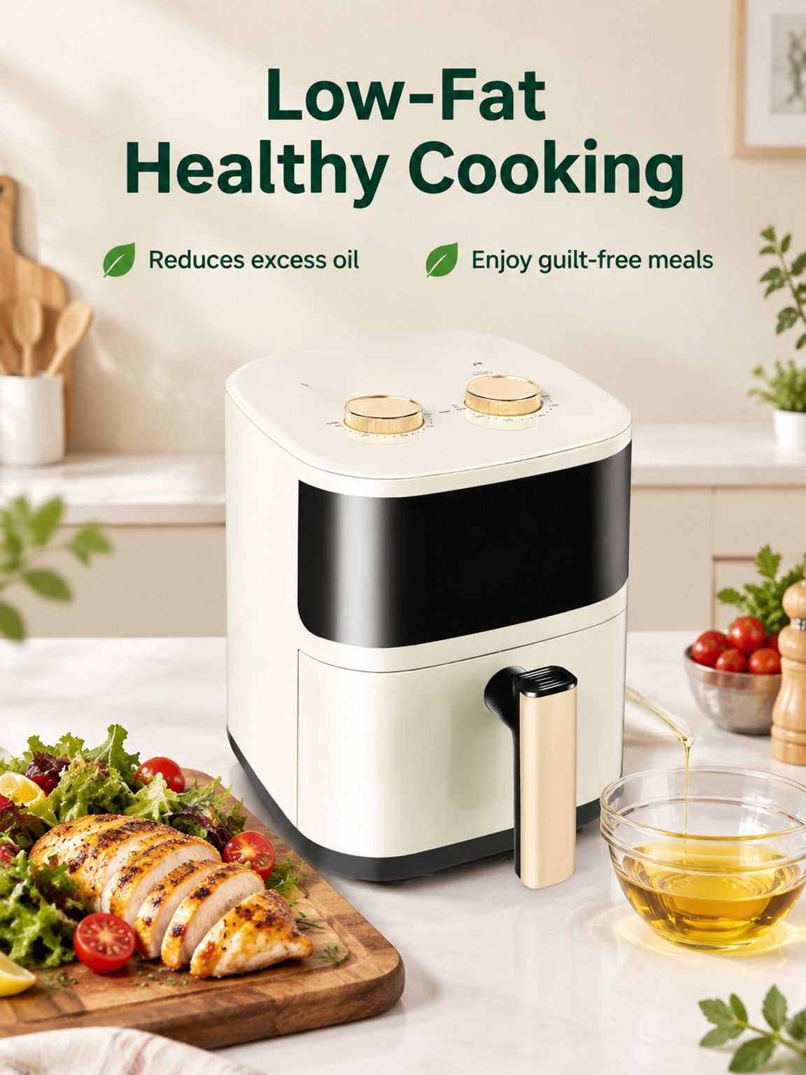 Countertop air fryer with a compact design for everyday cooking