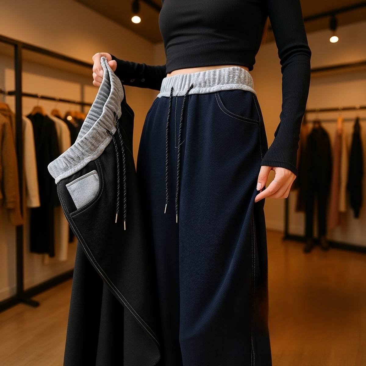 ゆったりとしたスリムなストレートレッグのカラーブロックジーンズ