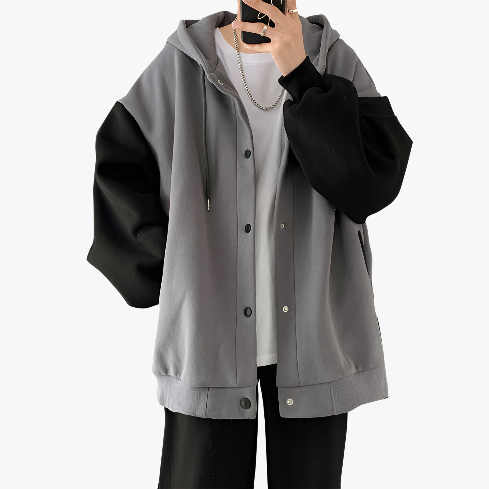 香港スタイルの秋と冬の男性用カジュアルカーディガンジャケット、ベルベットと厚みのあるトレンディなスプライシングスウェットシャツ、ルーズフード付きスウェットシャツ、カップル着用