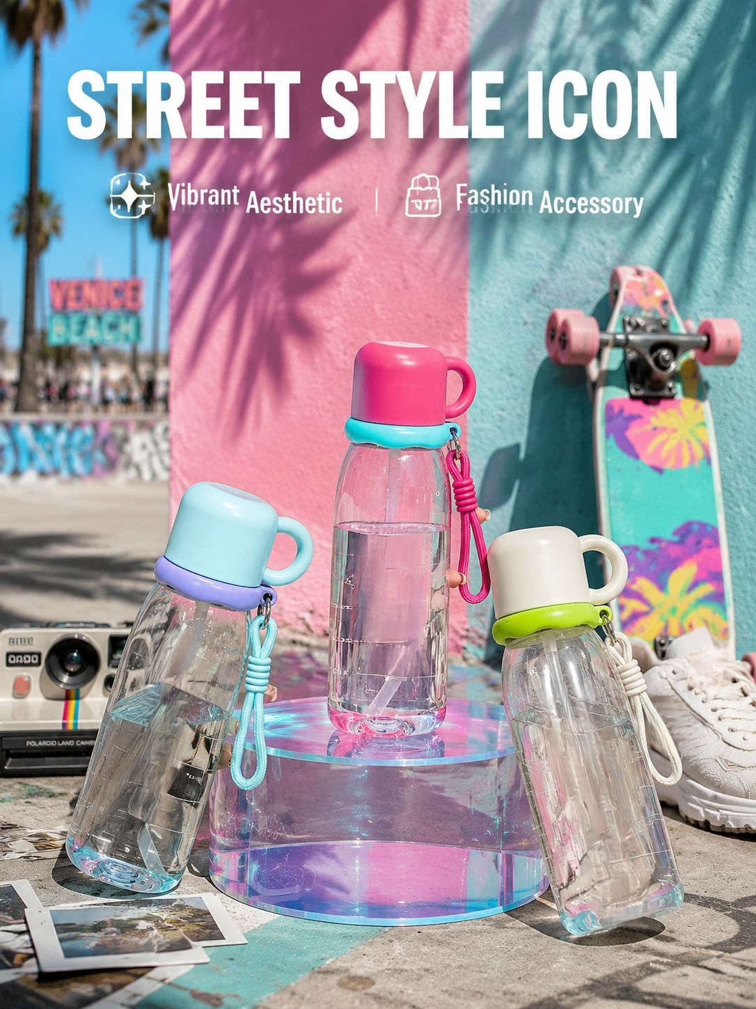 Stylish shockproof student water bottle with straw