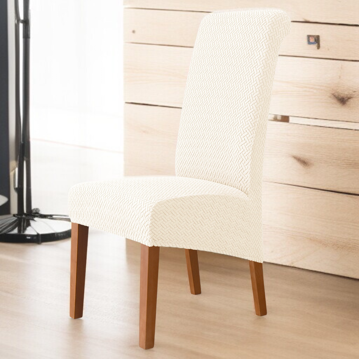 Chaise de salle à manger dossier haut Housse en tissu jacquard extensible