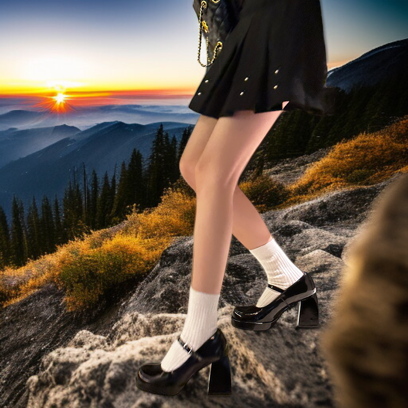 女性の黒ラウンドつま先のチャンキーヒールワンバックルストラップ浅い口のシングルシューズ女性のメアリージェーンシューズ