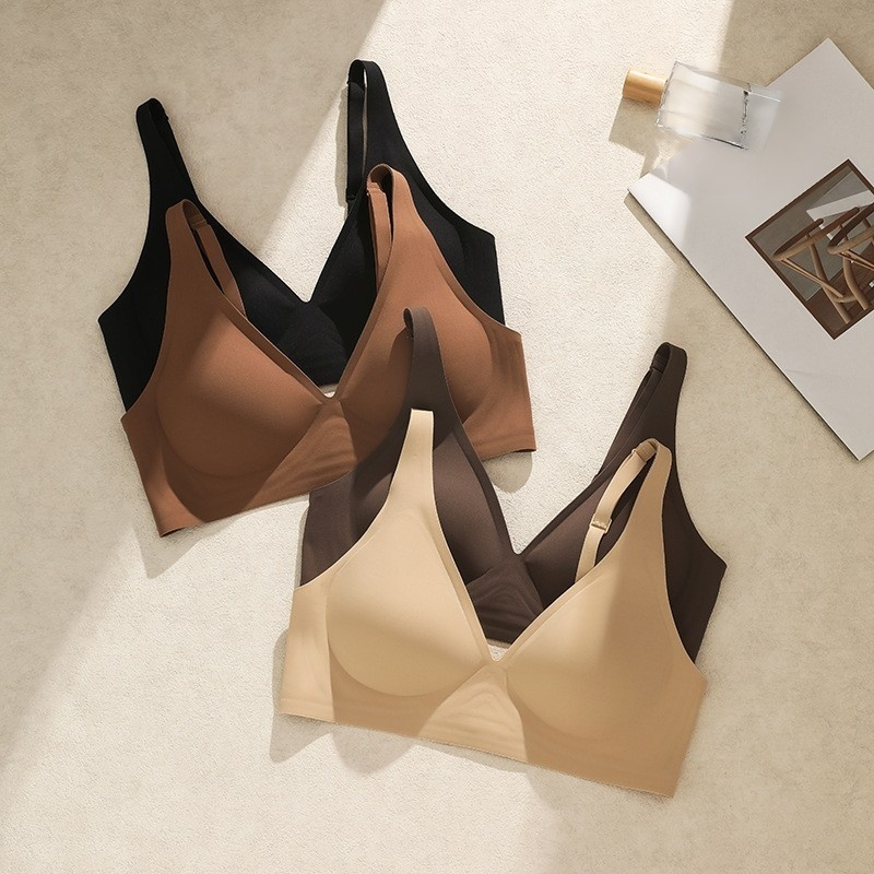 Seamless Gathered Breathable Comfortable Deep V Jelly Strip Anti-Sag Bra