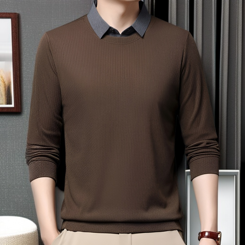 남자 얇은 긴팔 셔츠 비즈니스 캐주얼 페이크 투피스 남성 상의