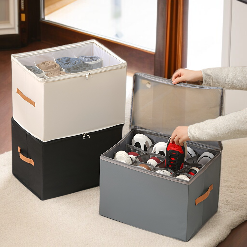 뚜껑 달린 비주얼 신발 케이스 다용도 체크 의류 수납 케이스 접이식 뚜껑 달린 비주얼 신발 케이스 신발 수납 케이스