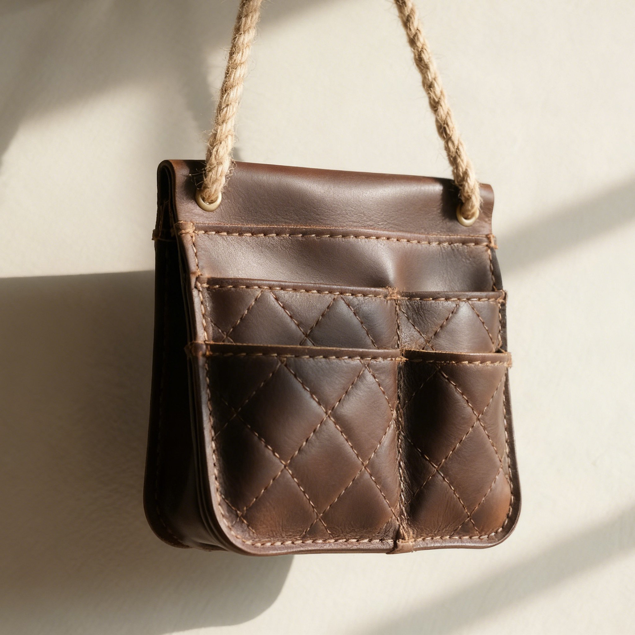 車載革製吊り下げ収納ポーチ（3個セット）