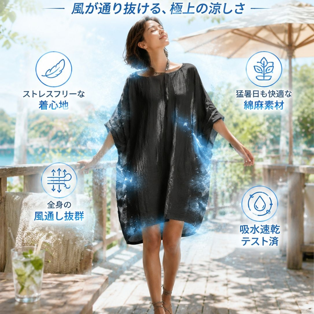 レディースカジュアルコットンリネン長袖ミディドレス欧米風