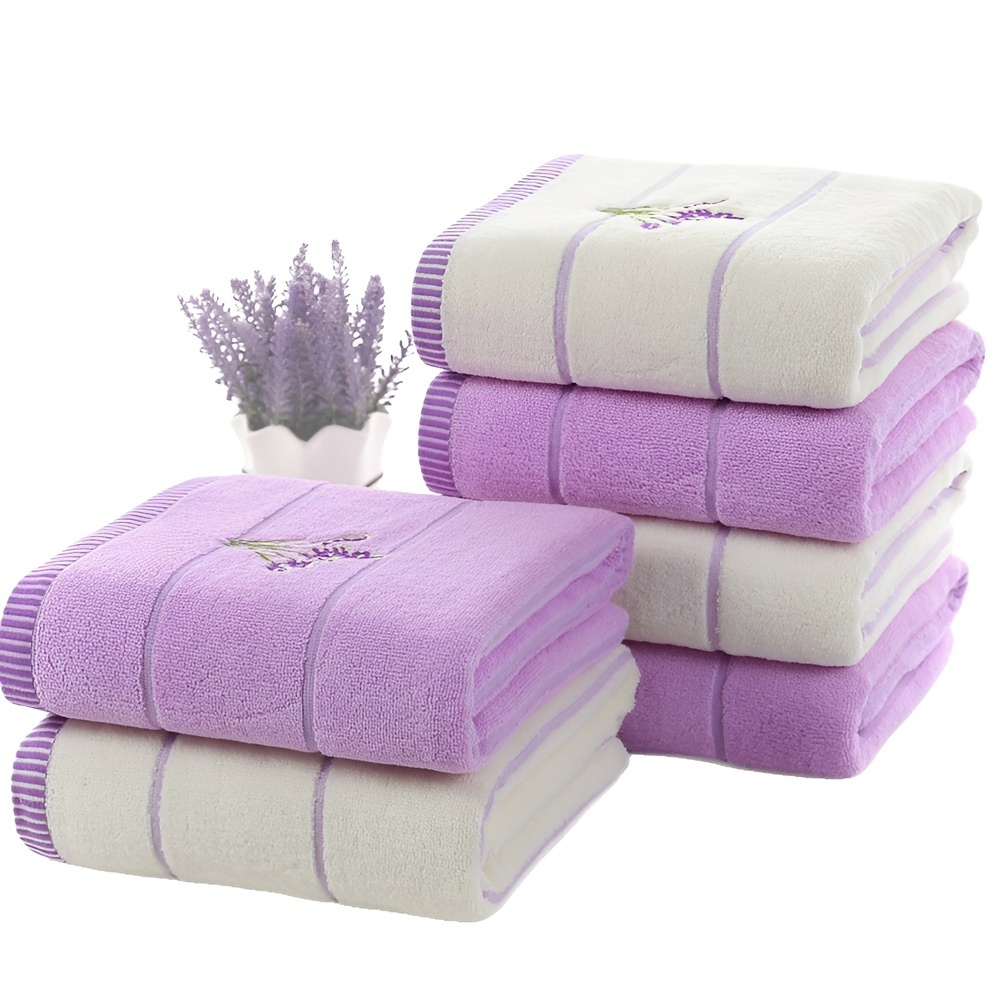 Solid Color Pure Cotton Embroidered Towels, Bath and Face Towel Set