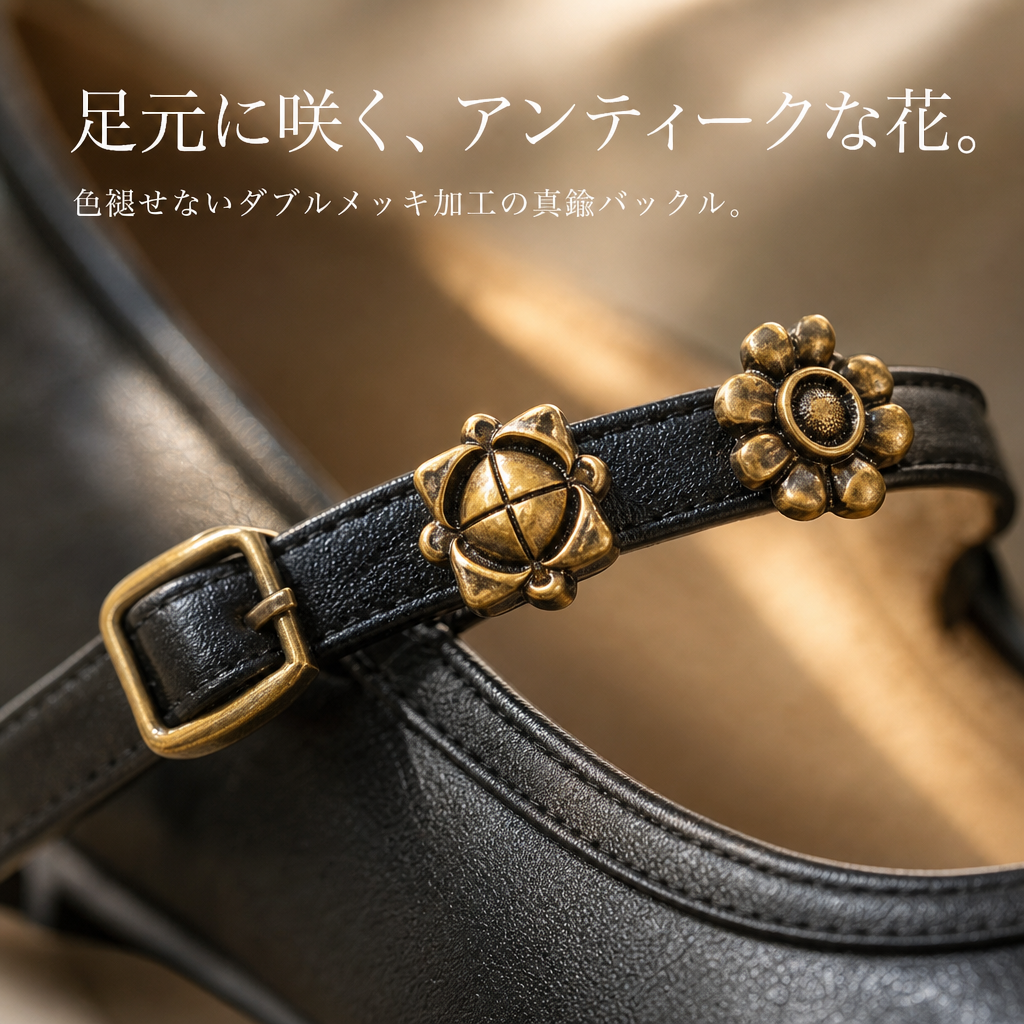 新作レディース牛革ソフトソール花飾りメリージェーンシューズ