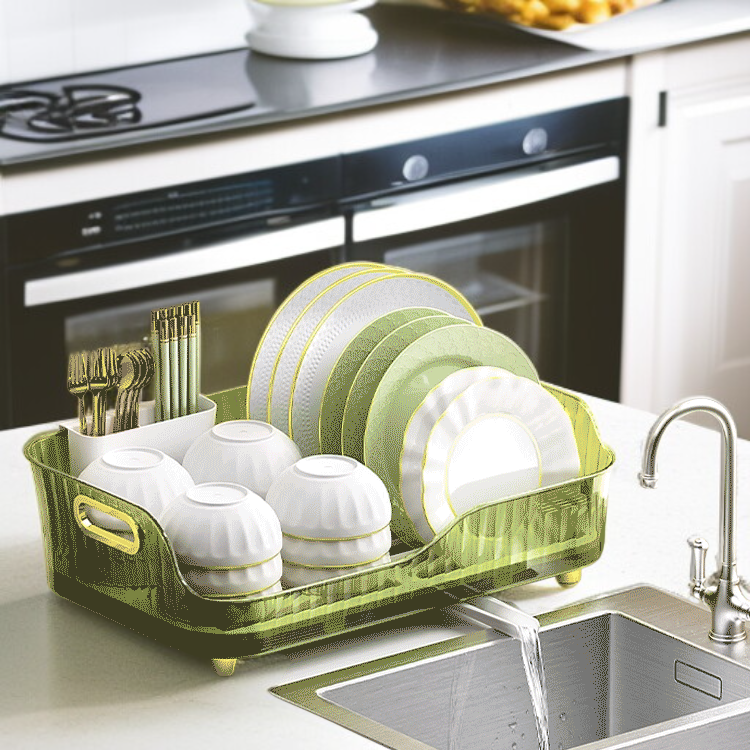  رف تخزين أدوات المطبخ مع رف لتجفيف الأطباق وصندوق عيدان الطعام