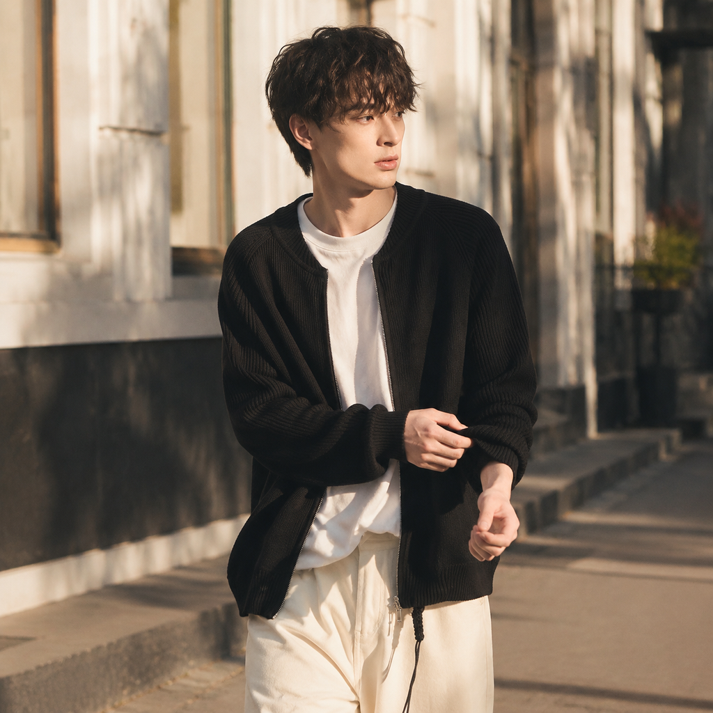 남성 솔리드 골지 니트 가디건