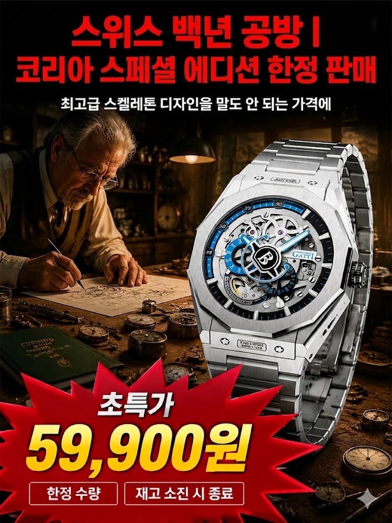 세련된 남성 기계식 스켈레톤 손목시계