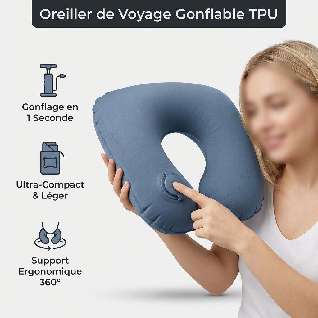 Oreiller de voyage gonflable en forme de U