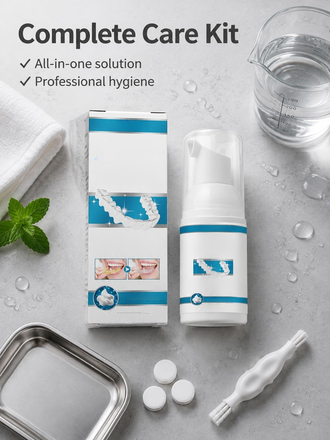 EELHOE Denture Care Kit complete set with cleaning solution and brush