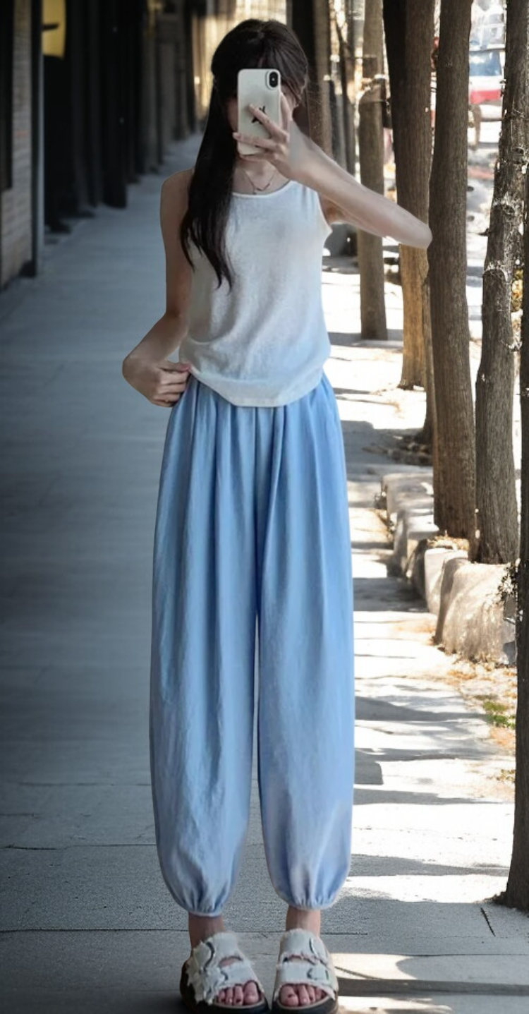 여성 박시 드롭 아이스 벌룬 팬츠 착용 이미지