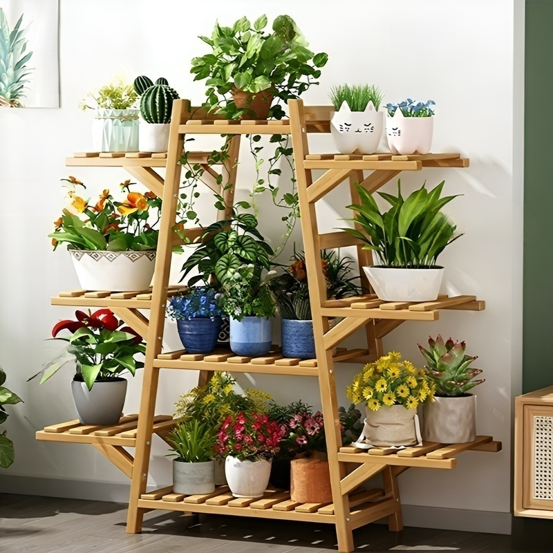 Balcony Living Room Rattan Multi-Layer Flower Stand Succulent Plant Pot Rack