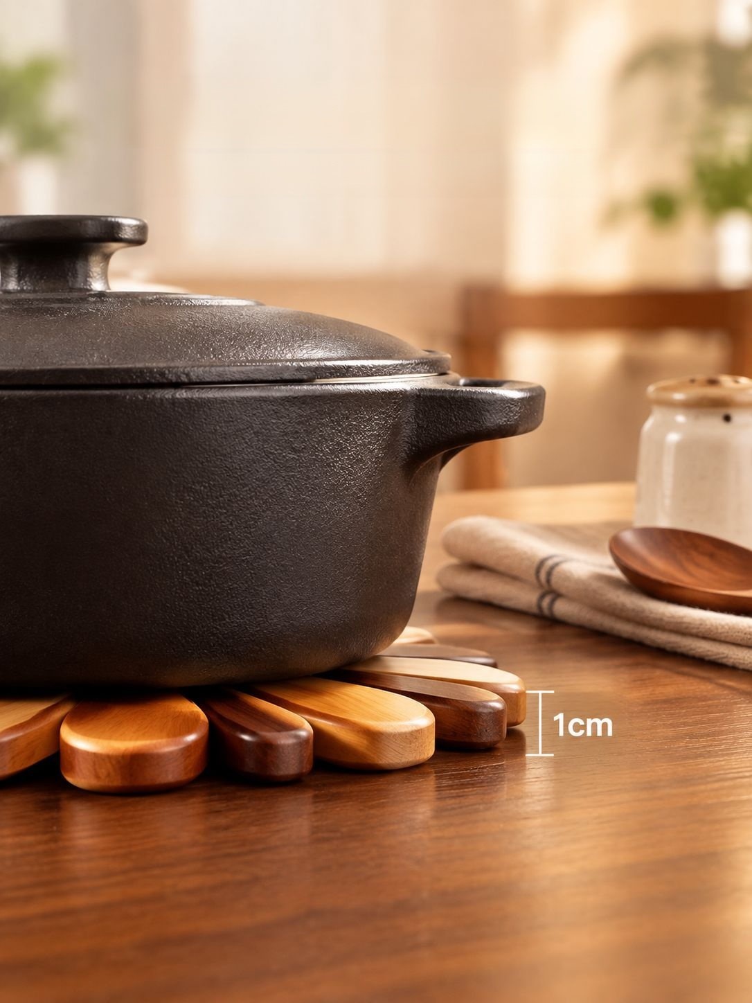 Heat-resistant pot mat protecting a kitchen countertop from a hot pot