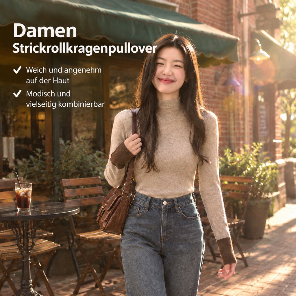 Damen Pullover mit Stehkragen und langen Ärmeln