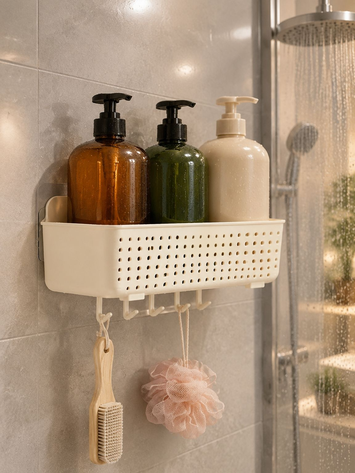 Instalación sencilla del organizador de baño sin dañar las paredes