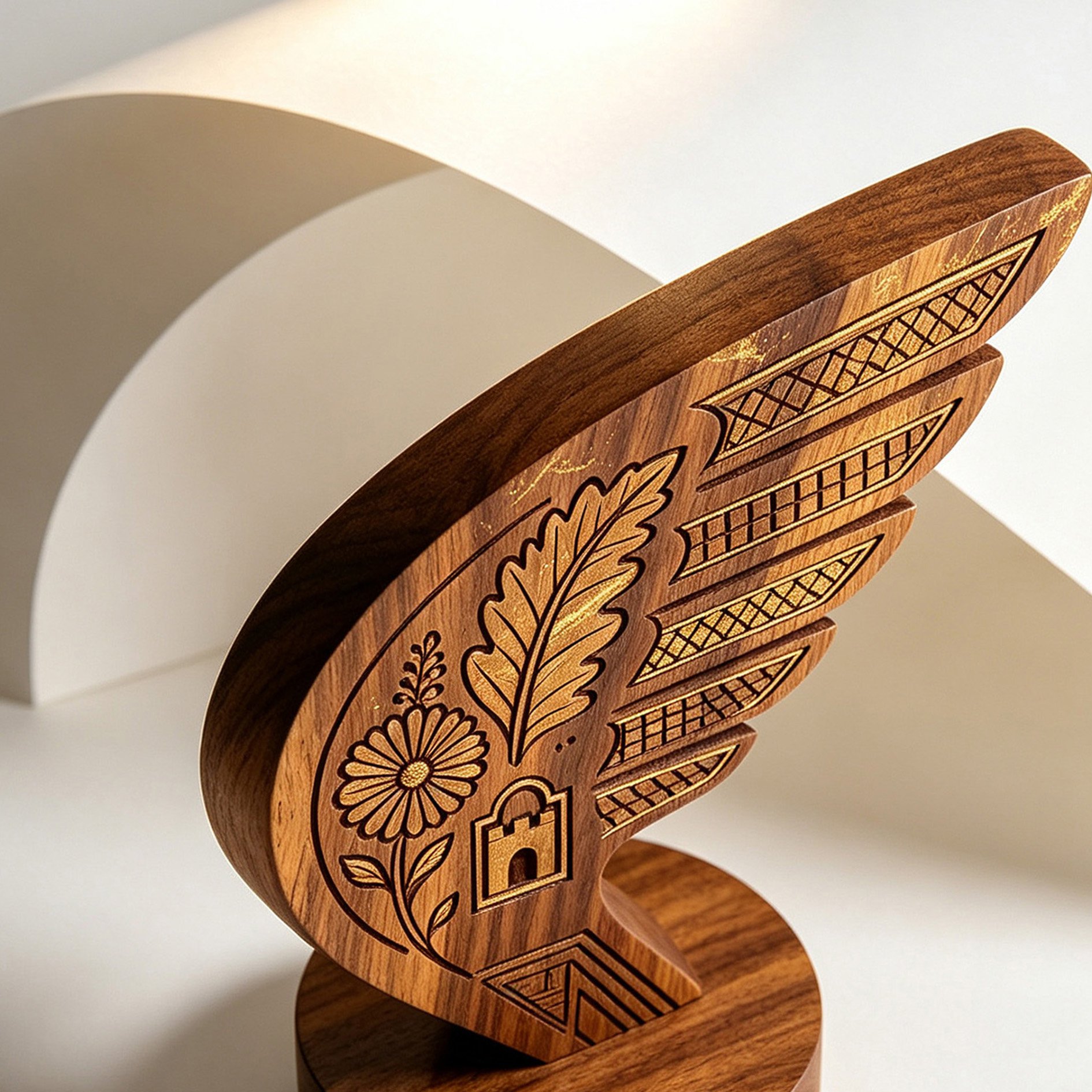 Elegantes Schreibtischornament aus goldenem Sandelholz