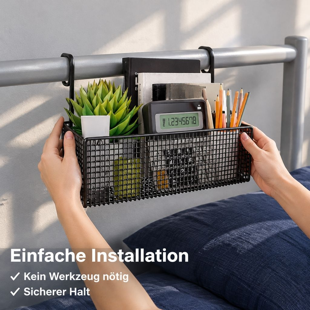 Bett Hängekorb Bettablage ohne Bohren Hängeregal Organizer für Hochbett & Dormitory