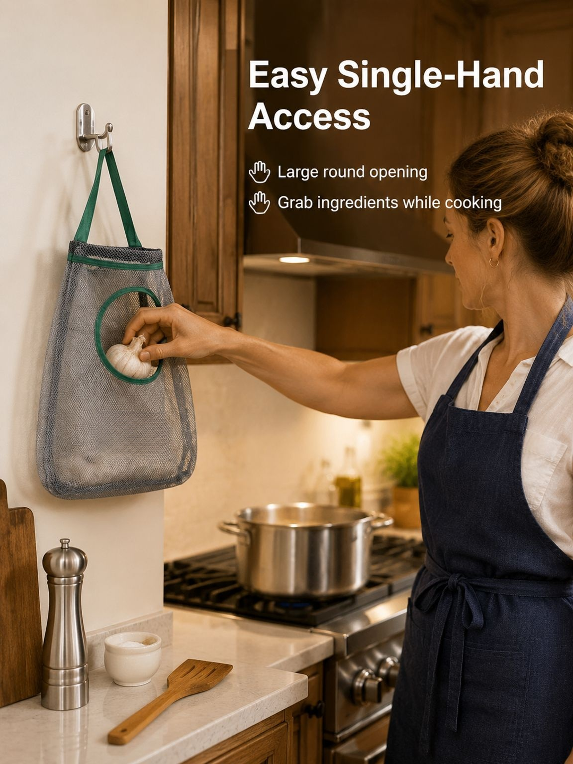 Wall-mounted Garlic & Ginger Organizer Bag, Kitchen Storage Mesh Sack