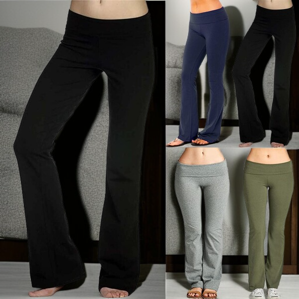 여성용 심플 컬러 힙업 요가 팬츠 플레어 레깅스