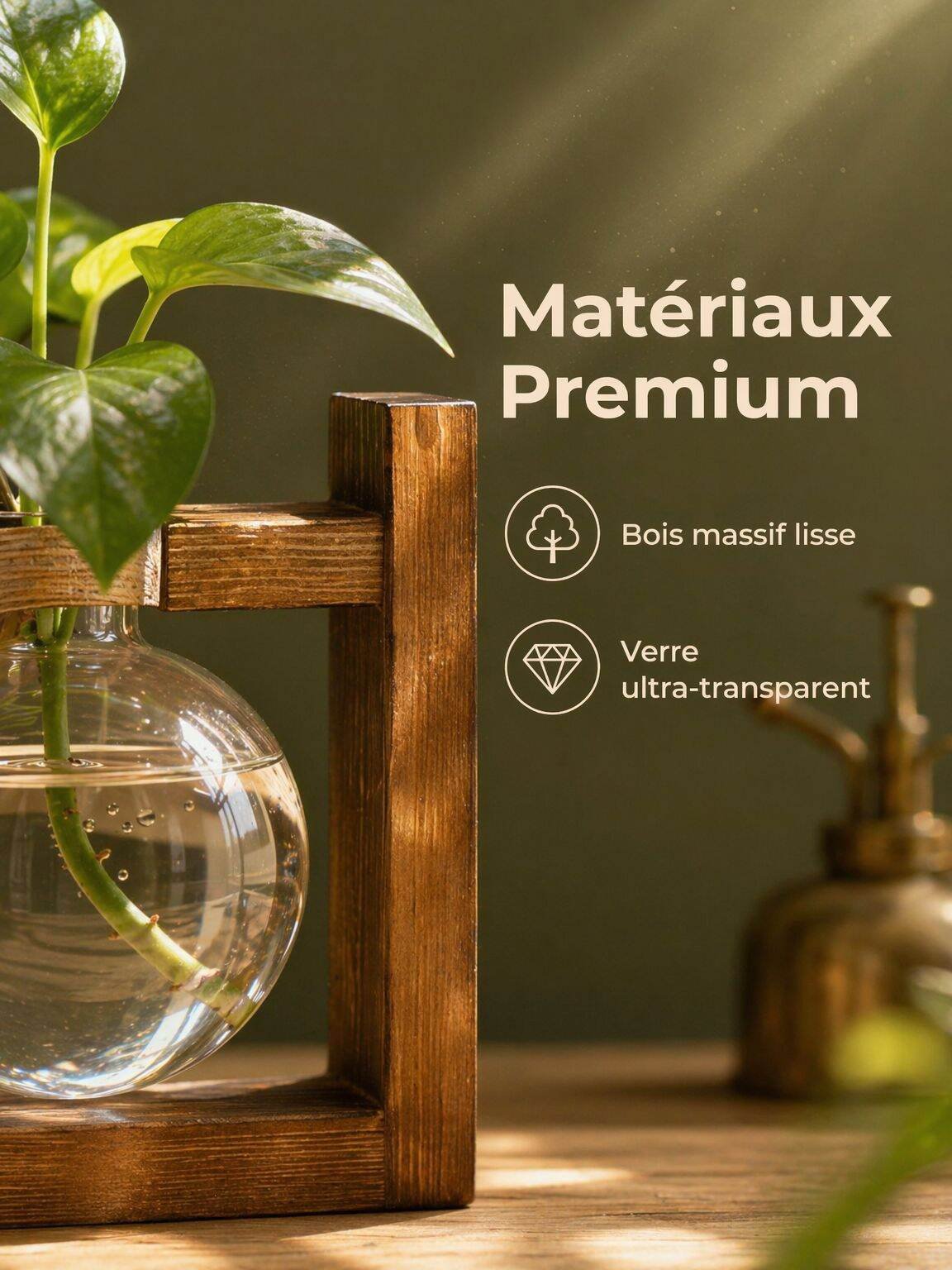 Petit vase hydroponique créatif avec support en bois