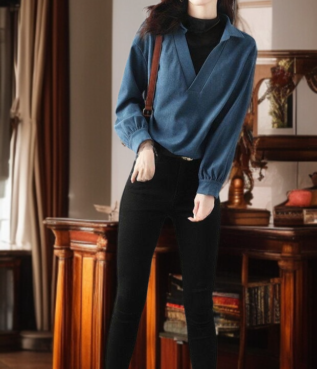 여자 가을 겨울 신상 접합 가짜 두 벌 상의 전체 모습