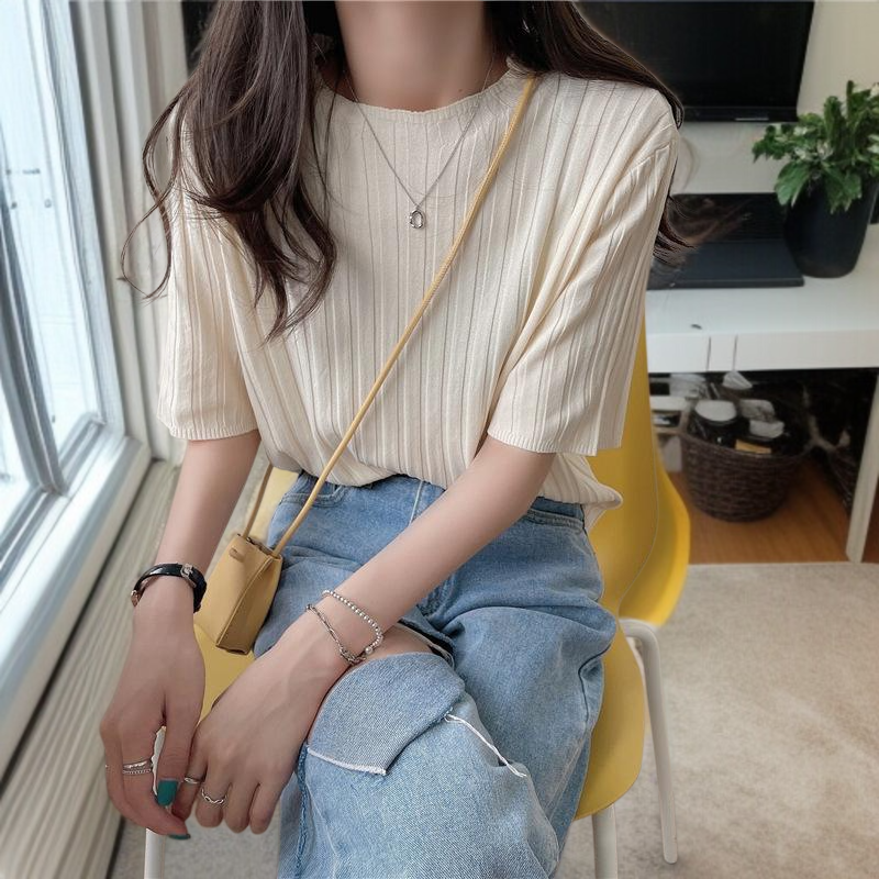 니트티 박시 반팔 상의 캐주얼 레깅스 여하  니트 반팔티