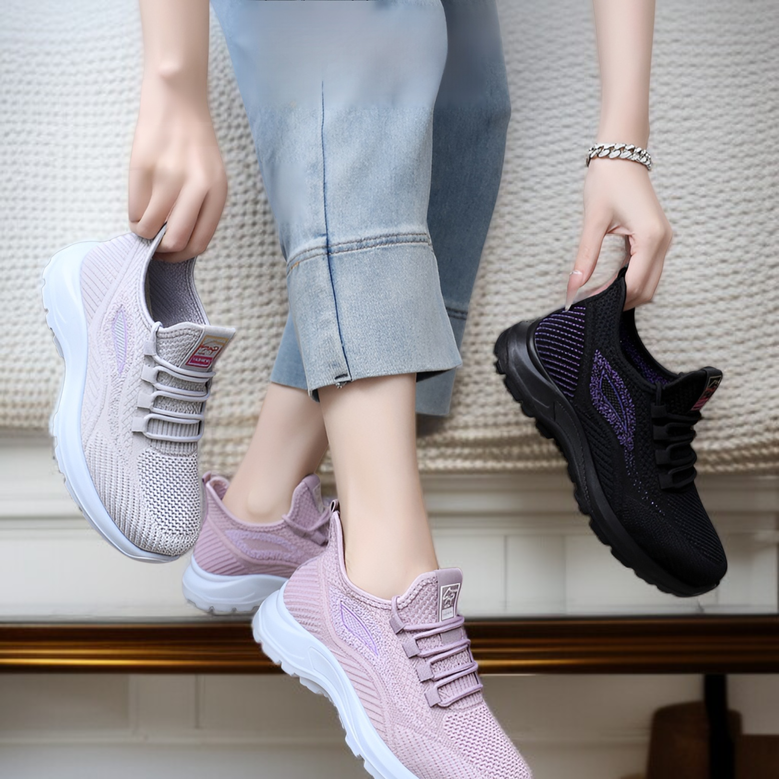 春の新作レディースシューズ通気性カジュアルシューズ軽くて快適なウォーキングシューズ中高年ママシューズスポーツカジュアルシューズ