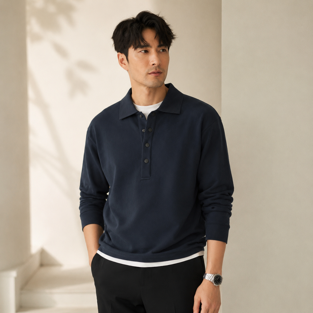 가을 루즈핏 남성 올드머니 레이어드 폴로넥 긴팔 이너