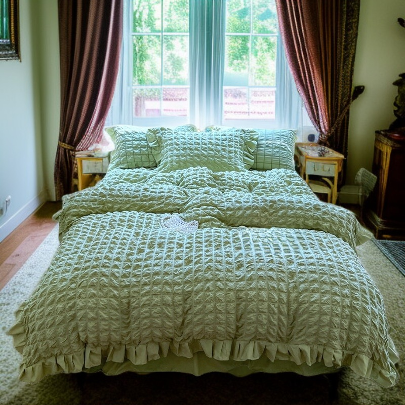 シアサッカージャカードベッドスカート寝具セット（ウォッシュドコットン）