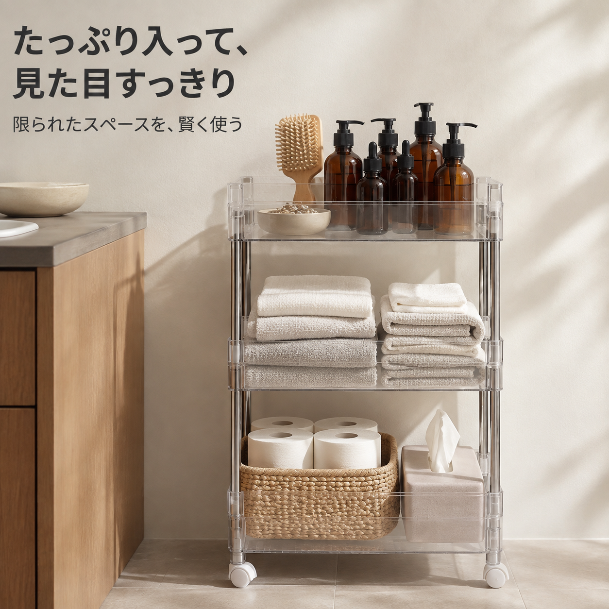 扉の裏には超薄型の多層収納キャビネットがあります。