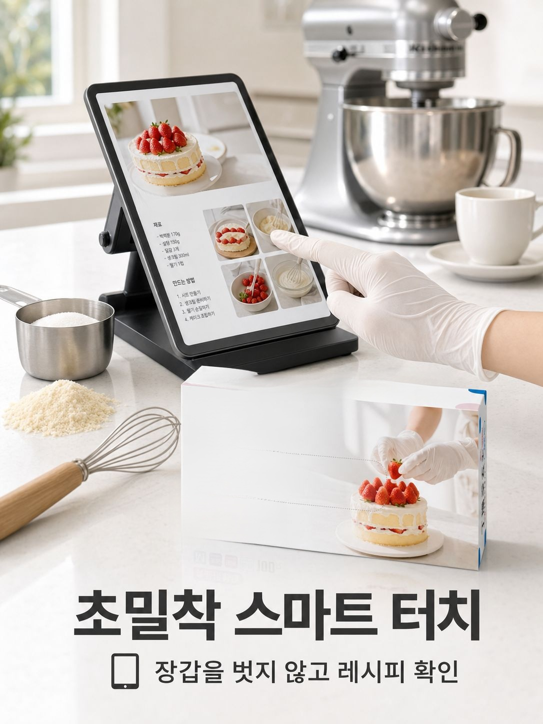 니트릴 파우더프리 일회용 장갑, 화이트, 얇은 타입, 미끄럼 방지 손끝, 100매입