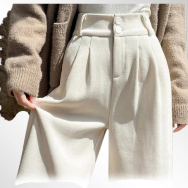 하이웨이스트, 버튼다운, 복부 컨트롤, 플리스 안감, 하이웨이스트 와이드 레그 팬츠