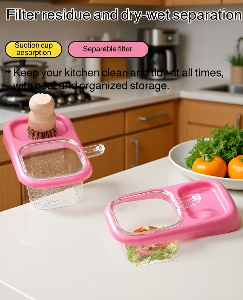 Suction Cup Kitchen Sink Drain Basket attached to sink