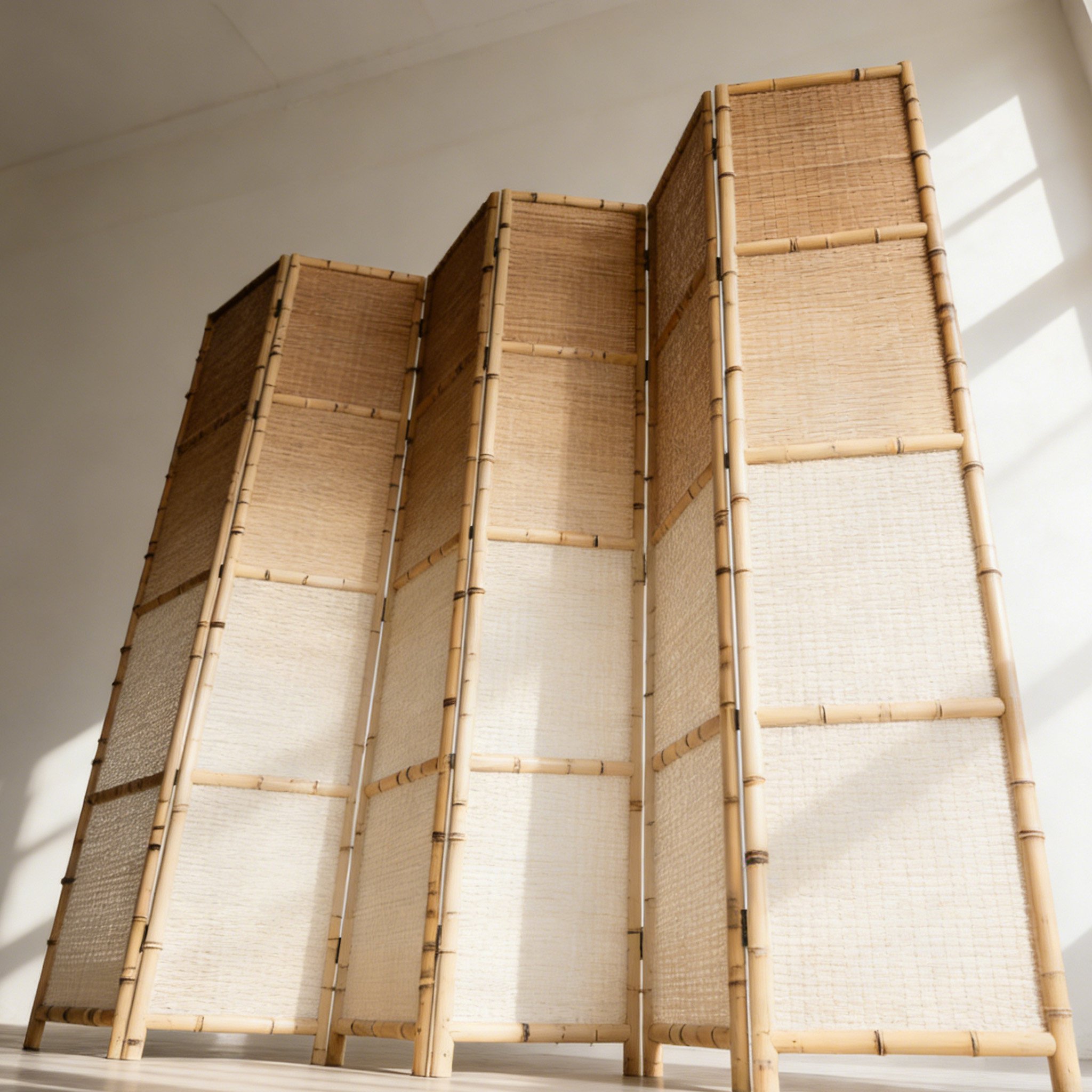 ฉากกั้นห้องตกแต่งบ้านไม้ไผ่พับได้