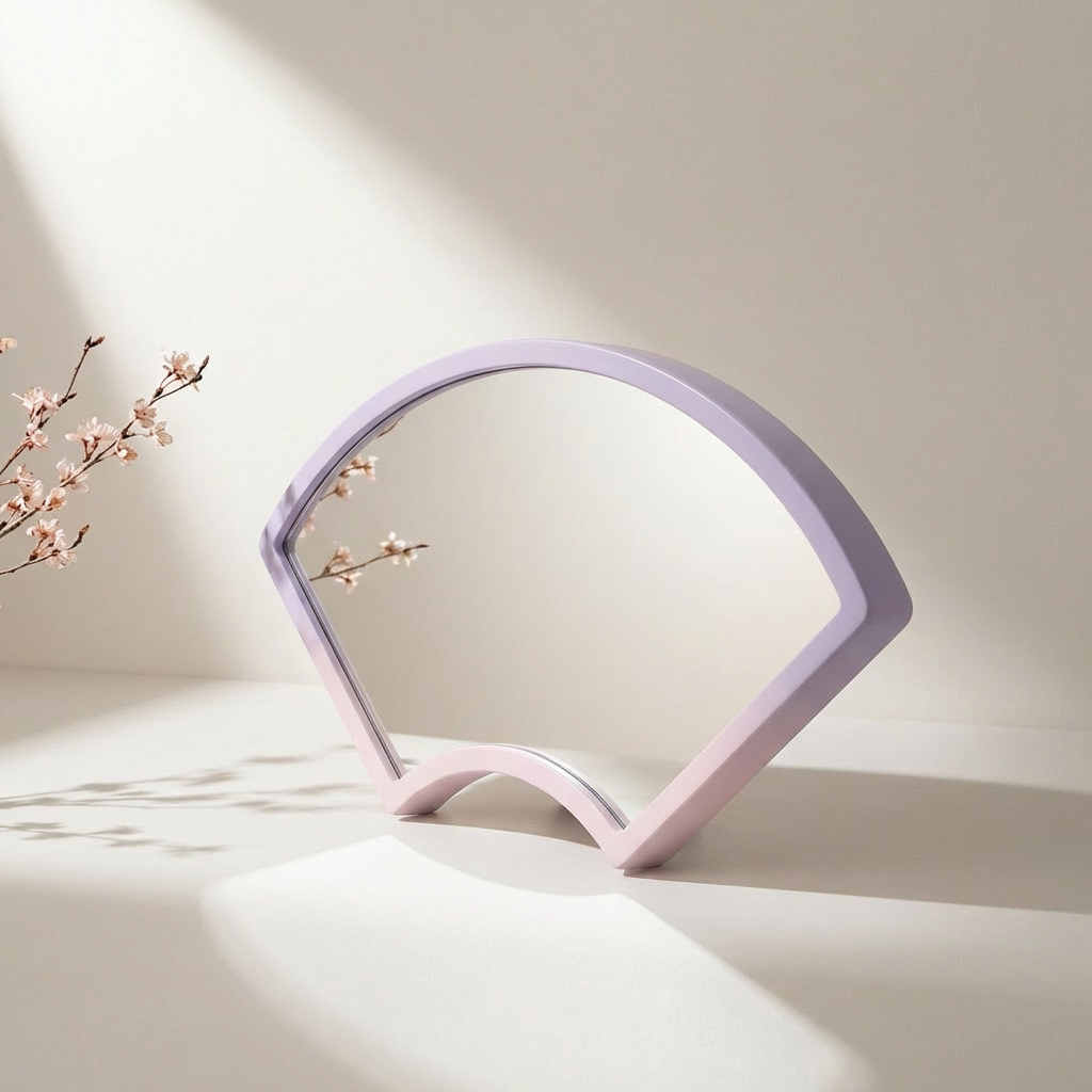 卓上に置いた扇形化粧鏡の使用イメージ